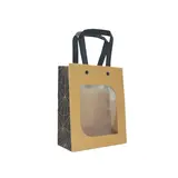 Sacs cadeaux kraft bruns à fenêtre, poignées noires 15 x 7,6 x 18,5 cm – Paquet de 20 - Sacs kraft à fenêtre