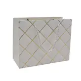 Sacs pelliculés blancs embossés carreaux or poignées cordelette 23+10x18 cm 210g/m² – Paquet de 20 - Sacs pelliculés à motifs
