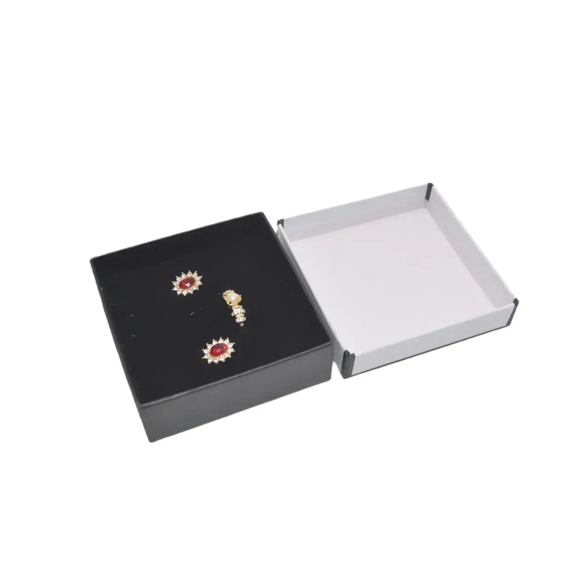 Boîte à bijoux carton 7,5 x 7,5 x 3,5 cm blanc liseré noir – écrin bijoux carton – Lot de 20 - Écrins à bijoux, Coffrets à bijoux-2