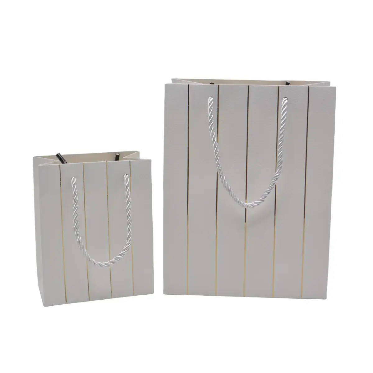 Sacs pelliculés blancs embossés lignes or poignées cordelette 18+10x23 cm 210g/m² – Paquet de 20 - Sacs pelliculés à motifs-2