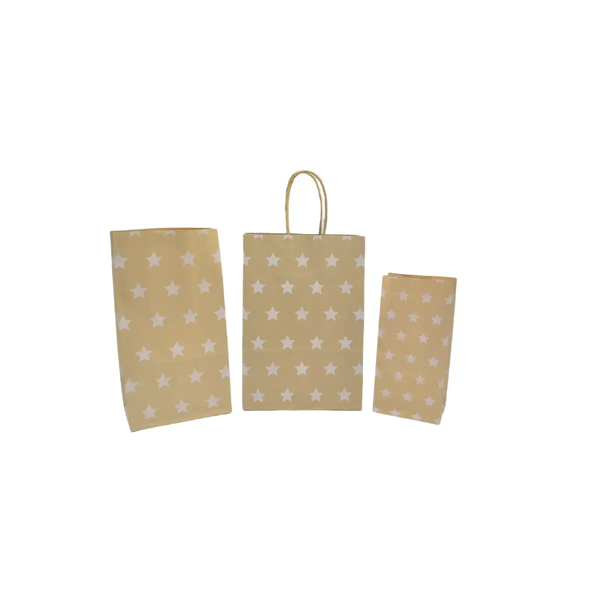Sac cadeau kraft brun à étoiles blanches poignées torsadées 16 + 8 x 23 cm - Paquet de 100 - Sacs kraft à motifs-3