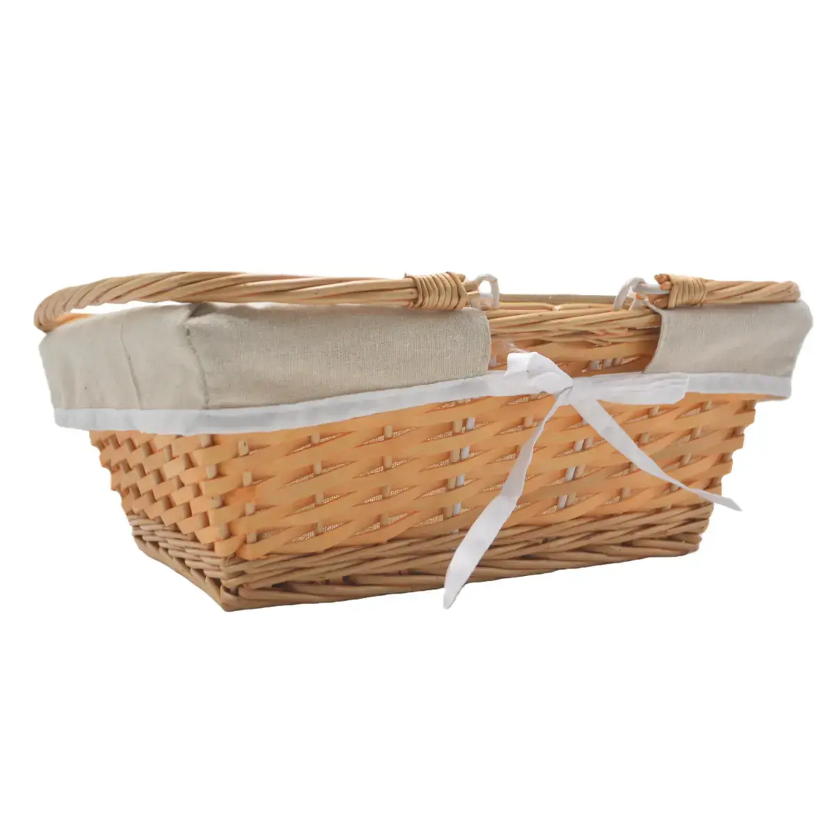 Panier en osier avec double anses rabattables et tissu beige 35 x 27 x 13 cm - Paniers à garnir-3