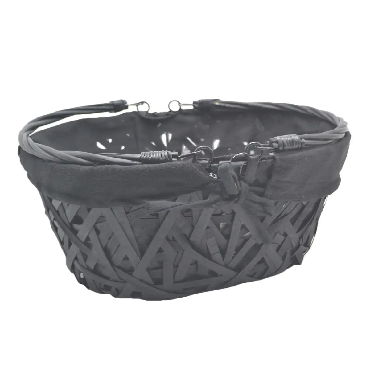 Panier en osier noir avec double anses rabattables et tissu noir 36 x 28 x 15 cm - Paniers à garnir-2
