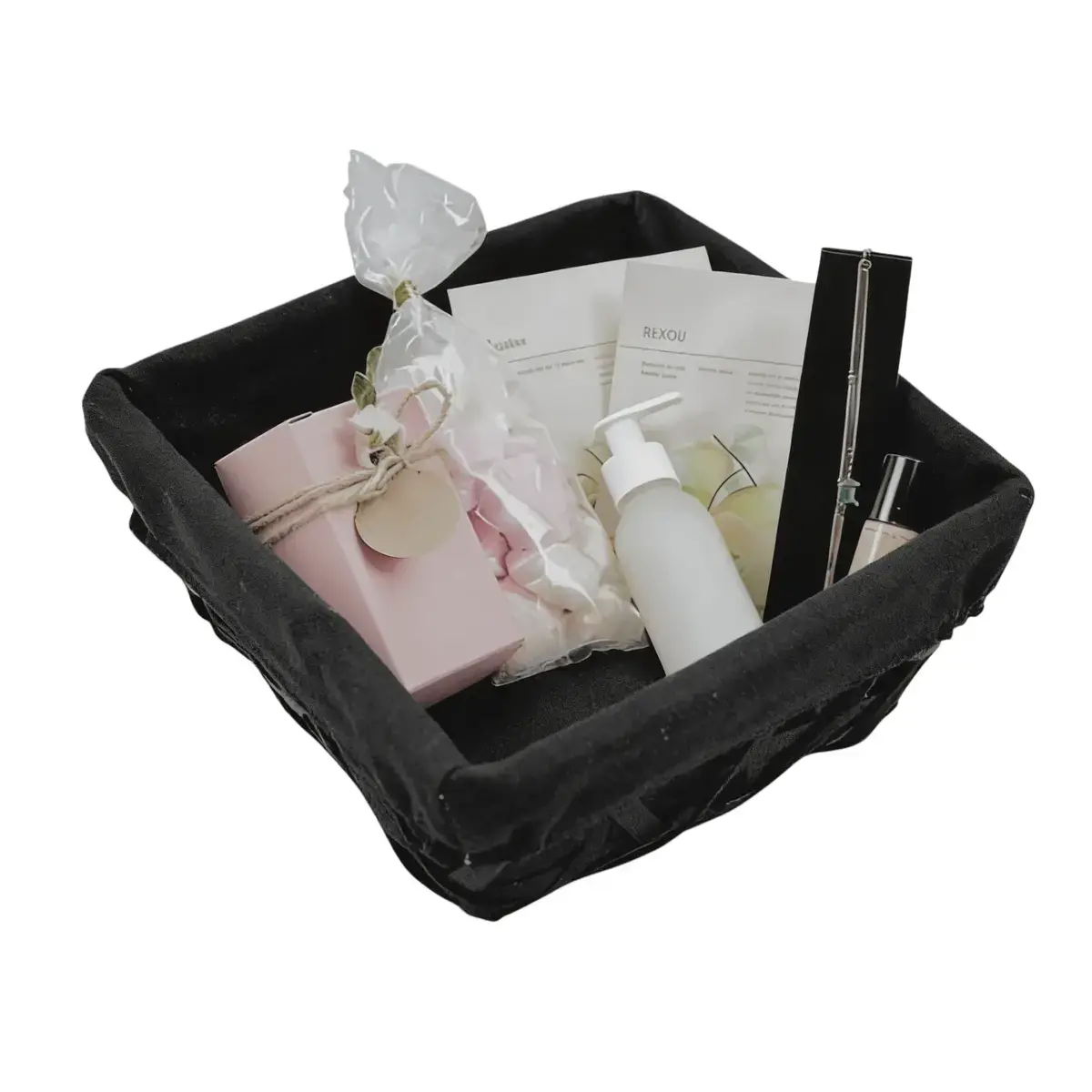 Corbeille osier carrée avec tissu noir 22 x 22 x 9 cm - Panier osier carré avec tissu noir - Corbeilles osier-3