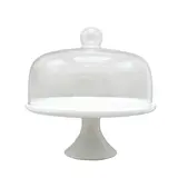 Cloche à gâteau en verre sur pied céramique ø 29,5 x H 30 cm - Présentoir gâteau sur pied - Blanc - Cloches à gâteaux, Présentoirs gâteaux