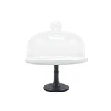 Cloche à gâteau en verre sur pied céramique ø 24 x H 28,5 cm - Présentoir gâteau sur pied - Blanc / Noir - Cloches à gâteaux, Présentoirs gâteaux