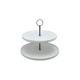 Présentoir à gâteaux 2 niveaux en céramique ø 28 / 24 x H 22 cm – Serviteur à gâteaux - Blanc - Cloches à gâteaux, Présentoirs gâteaux