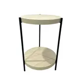 Table de présentation 2 plateaux effet travertin ø 41,5 x H 60 cm – Table d’appoint 2 plateaux bois et métal - Tables de présentation, Sellettes