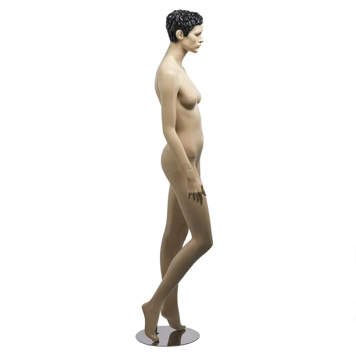 Mannequin femme cheveux sculptés, bras le long du corps H 178 cm Fibre de verre - Chair - Mannequins femmes-2
