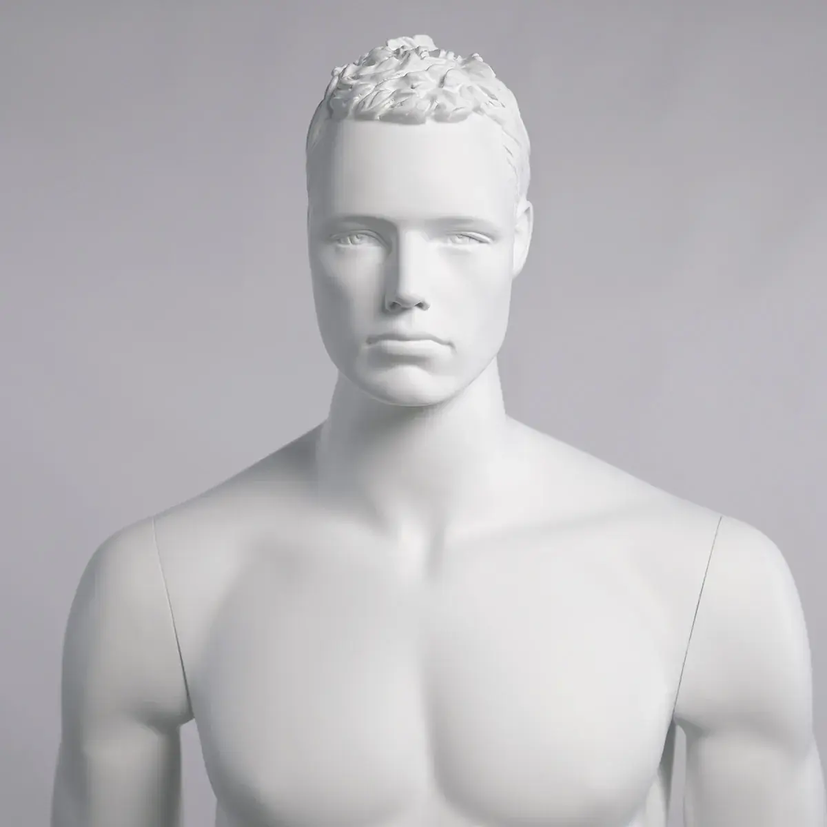 Mannequin homme, cheveux sculptés, bras le long du corps H 186 cm Fibre de verre - Blanc  - Mannequins hommes-4