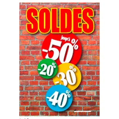 Affiche Soldes -20% jusqu'à  -50% 120 x 170 cm fond brique - Affiches Promo, Affiches prix