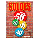 Affiche Soldes -20% jusqu'à  -50% 120 x 170 cm fond brique - Affiches Prix et Pourcentages