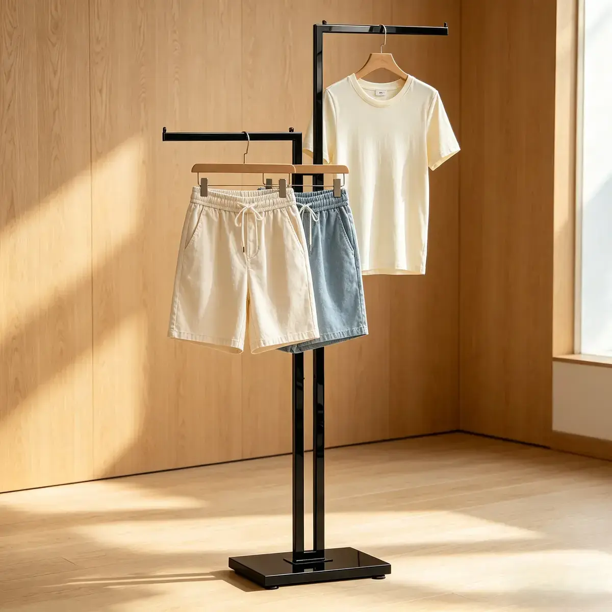 Portant multi bras 2 bras décalés H 126 à 180 cm métal - Portant vêtement multi bras - Noir sablé - Portants à vêtements multibras-2