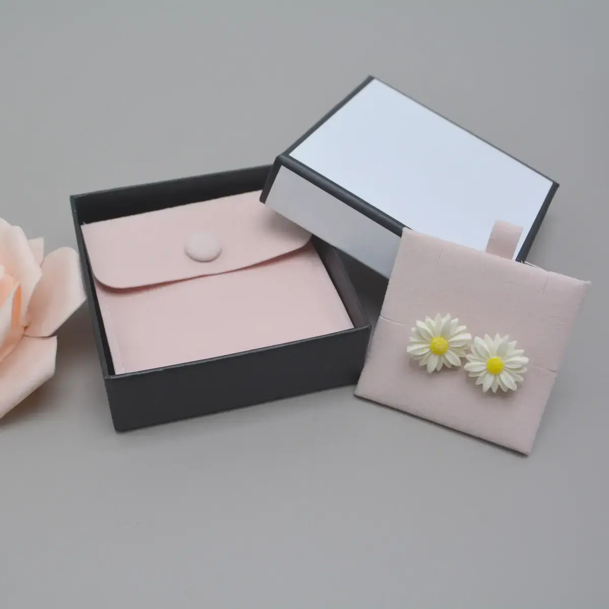 SUPPORT BIJOUX RIGIDE POUR POCHETTE ROSE L.6XH.6CM  - Sachets velours, Pochettes simili cuir-6
