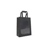 Sac kraft noir à fenêtre et poignées plates noires rivetées 11 + 8 x 14 cm – Paquet de 20 - Sacs kraft à fenêtre
