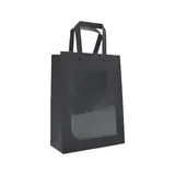 Sac kraft noir à fenêtre et poignées plates noires rivetées 15 + 7,6 x 18,5 cm – Paquet de 20 - Sacs kraft à fenêtre