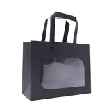Sac kraft noir à fenêtre et poignées plates noires rivetées 20 + 8 x 15,5 cm – Paquet de 20 - Sacs kraft à fenêtre