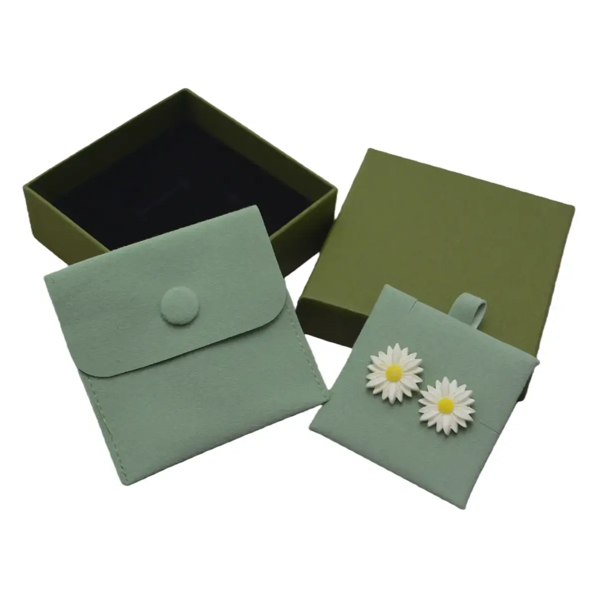 Support d'insertion rigide pour pochette bijoux suédine 6 x 6 cm - Vert – Paquet de 20 - Pochettes bijoux, Support bijoux-6