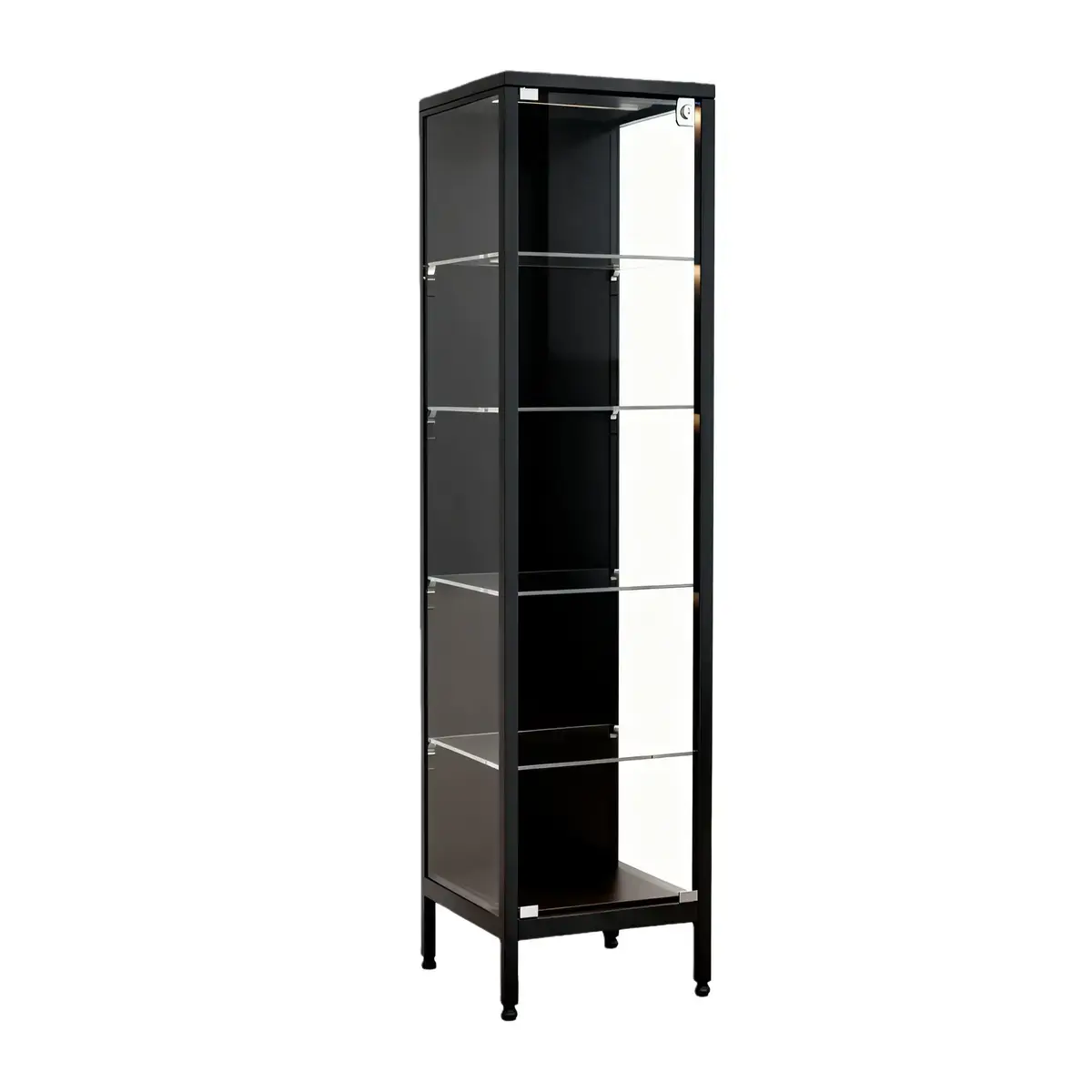 Vitrine colonne métal noir 4 tablettes verre 40 x 40 x 160 cm – Vitrine d’exposition - Vitrine exposition magasin - Vitrine Métal