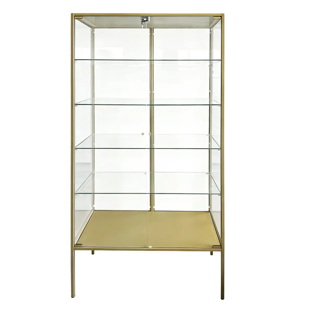 Vitrine d'exposition métal doré 4 tablettes verre 80 x 40 x 181 cm – Meuble vitrine - Meuble vitrine exposition magasin - Vitrine Métal