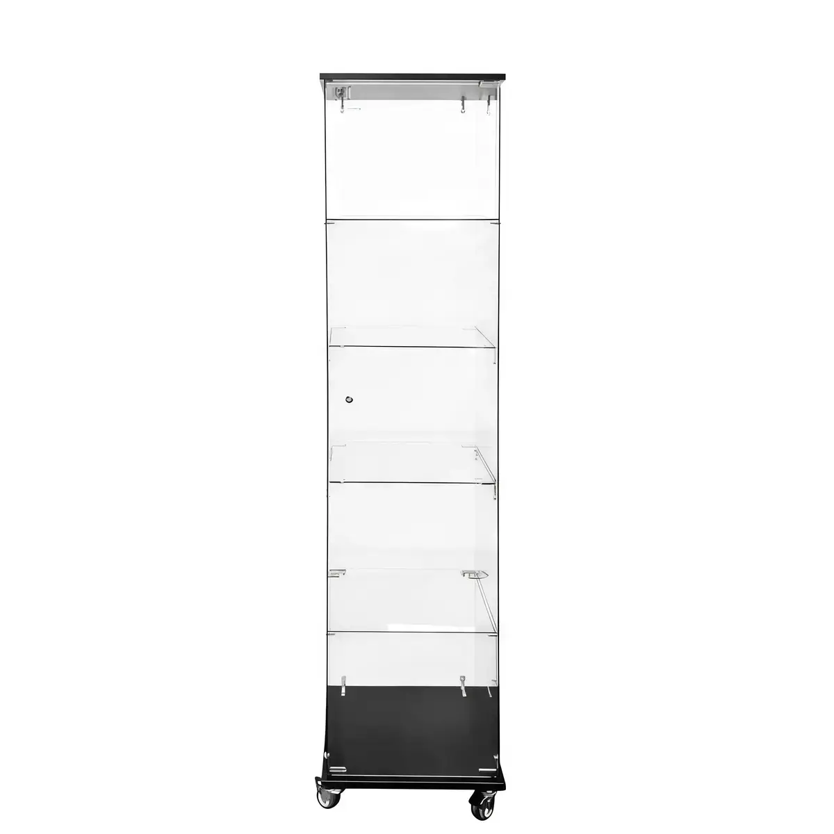 Vitrine colonne bois noir 4 tablettes verre sur roulettes 40 x 40 x 181 cm – Vitrine d’exposition - Vitrine exposition magasin - Vitrines Bois