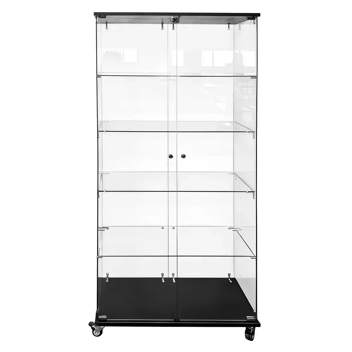 Vitrine d'exposition bois noir 4 tablettes verre sur roulettes 80 x 40 x 181 cm – Meuble vitrine - Meuble vitrine exposition magasin - Vitrines Verre & Bois