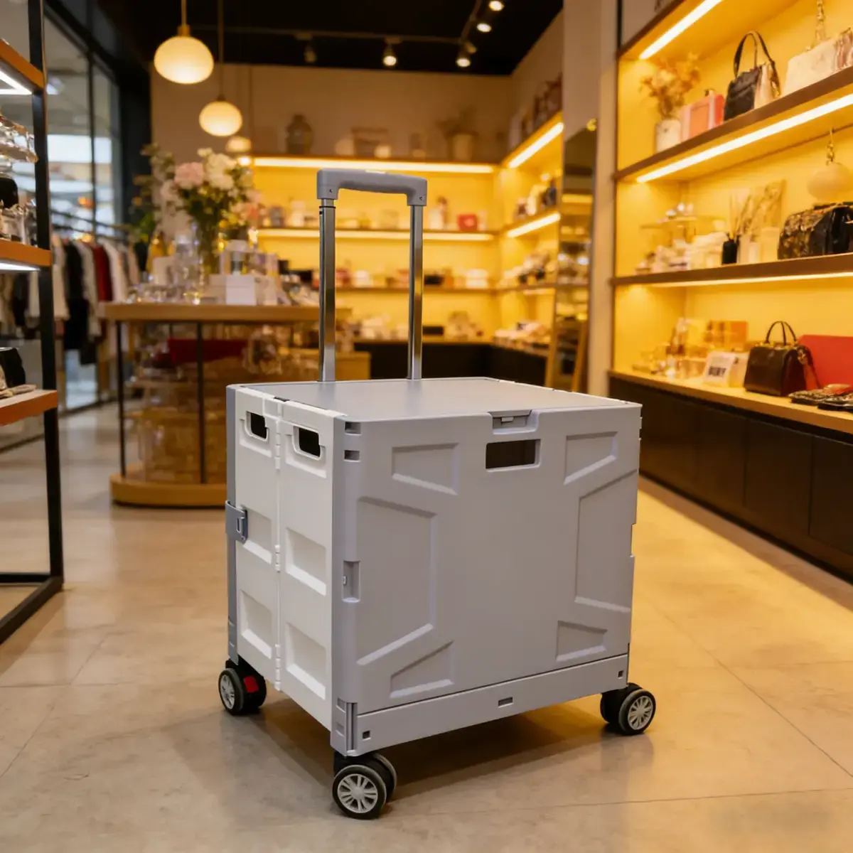 Bac pliant 48 L avec roulettes et poignée télescopique – chariot caisse mobile - Gris / Blanc - Porte-blocs et Porte-documents-5