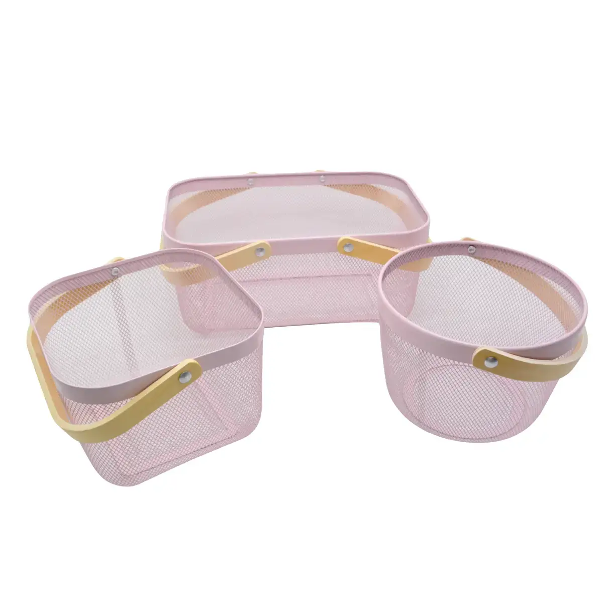 Panier métal mesh rond avec anse bois 8 litres ø 25,5 x H 18 cm - Panier libre service - Rose - Paniers magasin-3