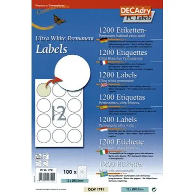 Étiquettes adhésives rondes multi usage Decadry ø 60 mm - Paquet de 1200 - Pastilles adhésives, Gommettes autocollantes