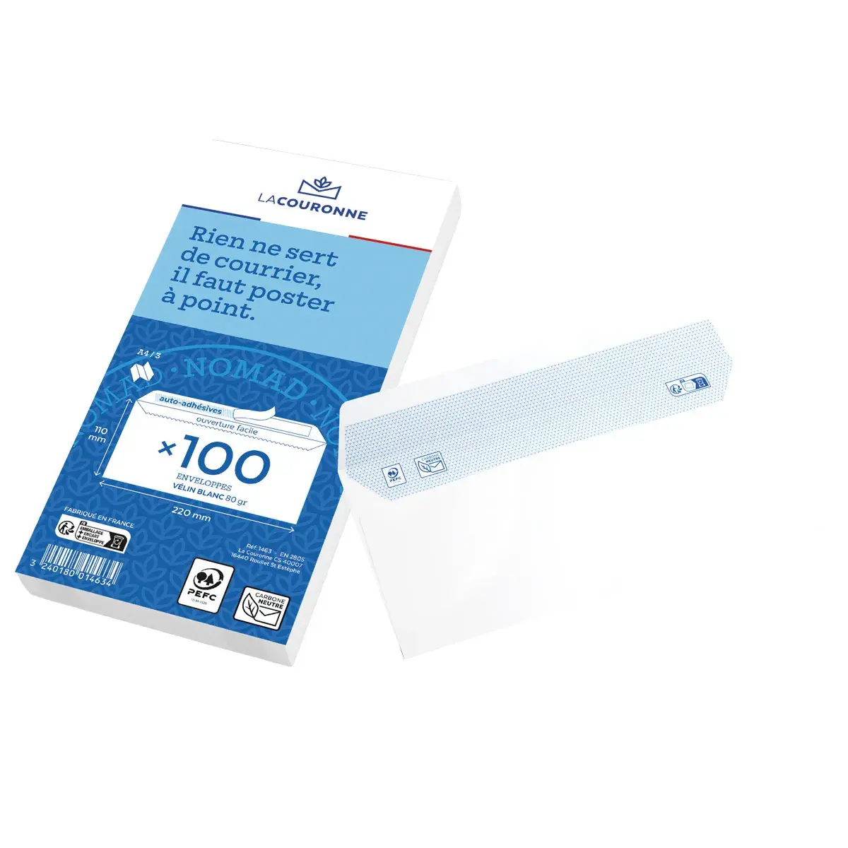 Enveloppe blanche DL 110 x 220 mm 80g sans fenêtre La Couronne - Paquet de 100 - Enveloppes blanches, Enveloppes kraft-2