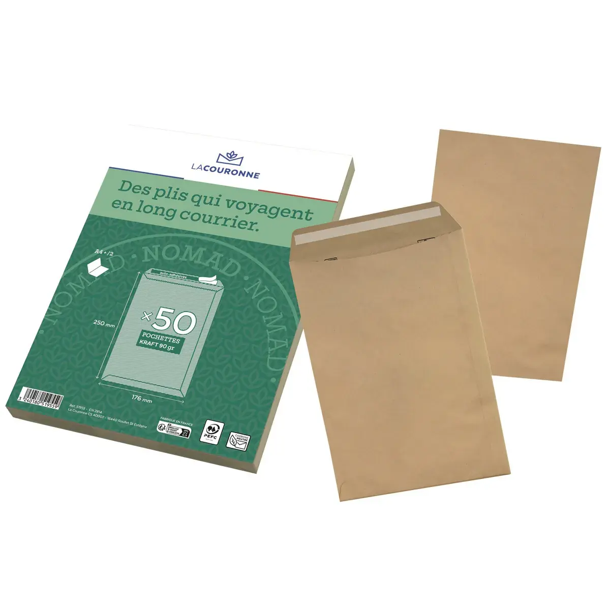 Pochette B5 kraft brun sans fenêtre La Couronne 176 x 250 mm 90g – Paquet de 50 - Pochettes kraft-2