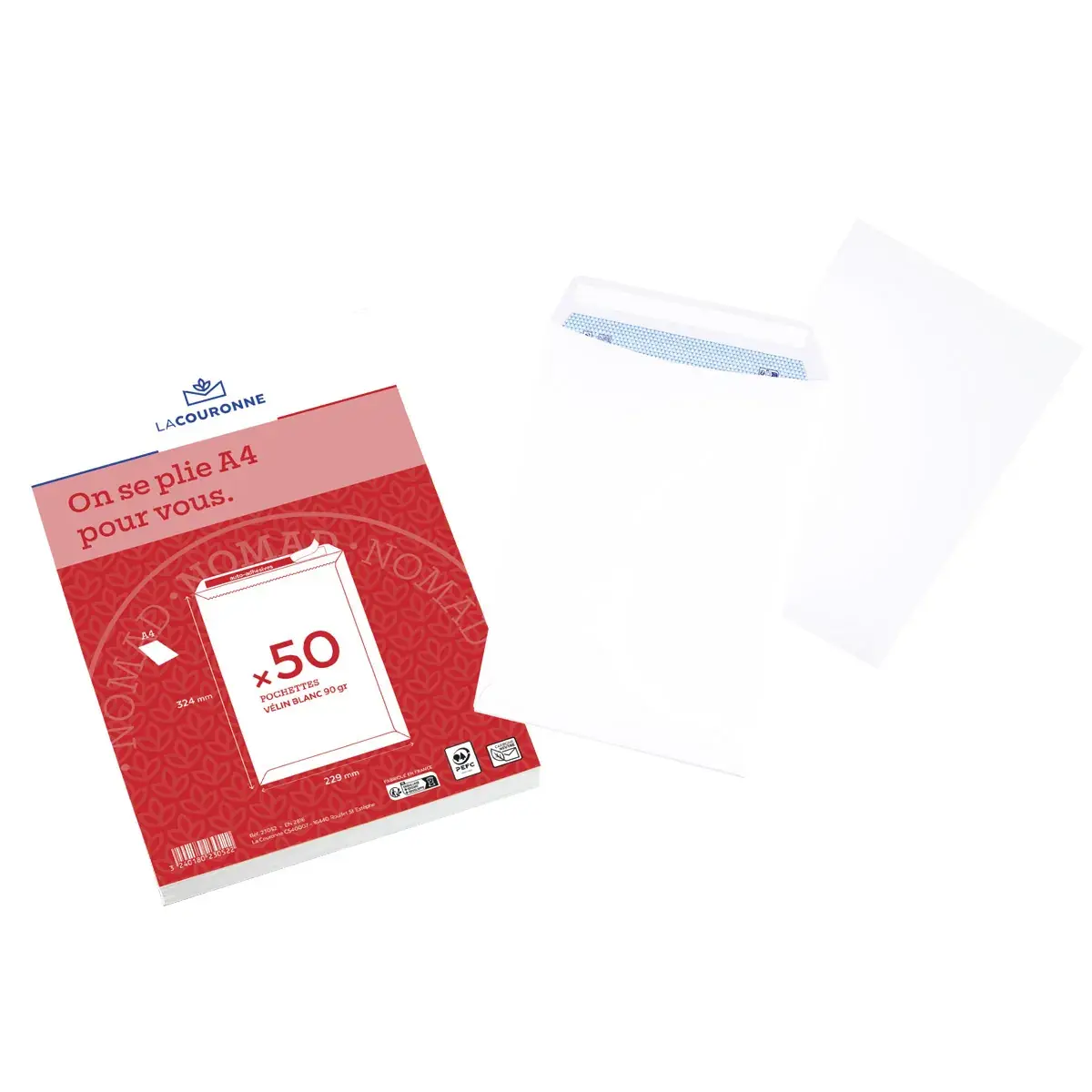 Pochette blanche C4 229 x 324 mm 90g sans fenêtre La Couronne - Paquet de 50 - Enveloppes blanches