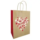 Sacs kraft brun à motifs cœur rouge 26 x 12 x 32 cm – Paquet de 20