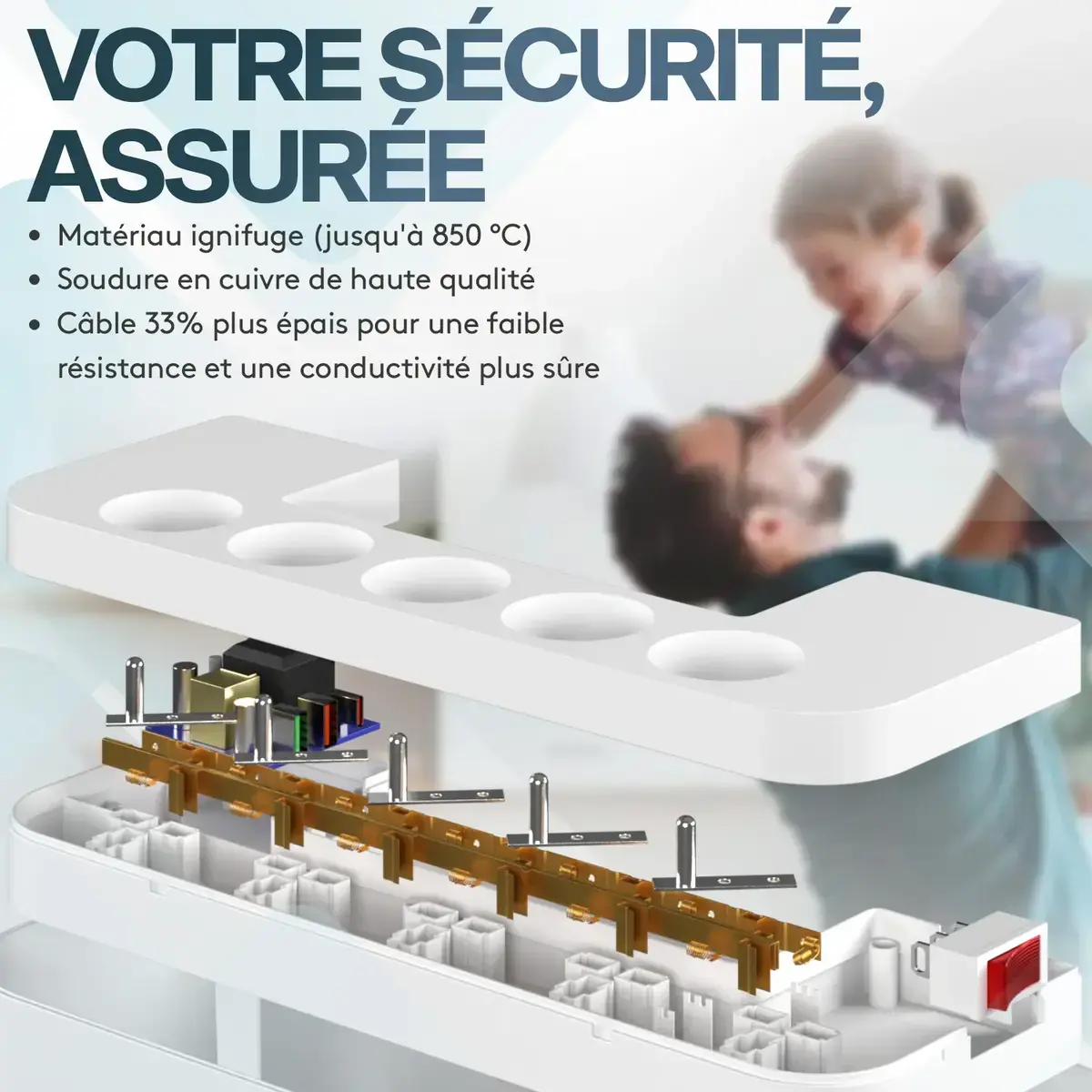 Boîte cache câble avec multiprise 5 prises AC avec USB-C, QC3 et USB-A – Cache multiprise - Prises, Rallonges et Organisateurs de câbles-7