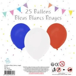 25 ballons latex bleu blanc rouge ø 30 cm - Décoration coupe du monde - Ballons et Accessoires de fête-2