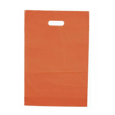 Sac plastique poignées découpées renforcées PEBD 55µ 35 x 45 x 4 cm - Orange - Lot de 100 - Sacs plastique unis, poignées découpées
