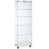 Vitrine colonne verre trempé socle blanc 4 tablettes 60 x 40 x 180 cm sur roulettes – Vitrine d’exposition - Vitrine exposition magasin - Vitrines Bois