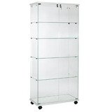 Vitrine colonne verre trempé socle blanc 4 tablettes 80 x 40 x 180 cm sur roulettes – Vitrine d’exposition - Vitrine exposition magasin - Vitrines Verre & Bois