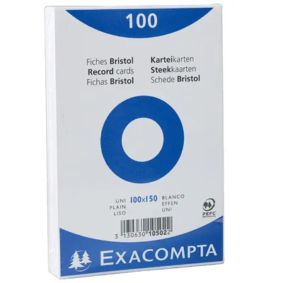 Fiche bristol 100 x 150 mm unie blanche non perforée Exacompta - Paquet de 100 - Notes adhésives, Blocs cubes, Fiches Bristol-2