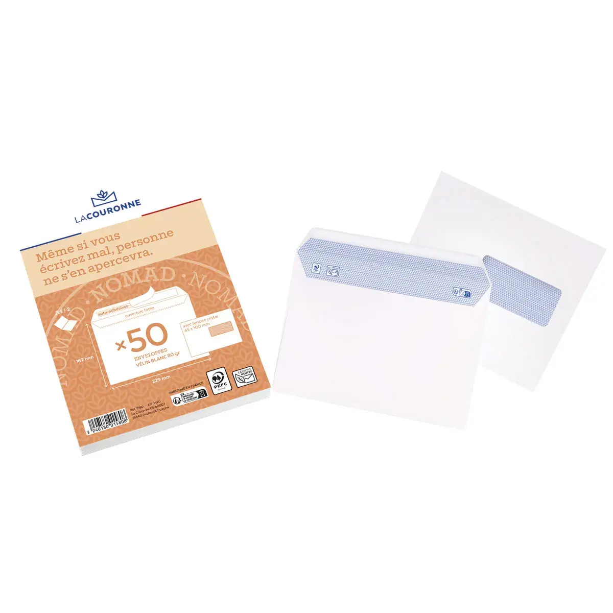 Enveloppe C5 blanche avec fenêtre La Couronne Nomad 162 x 229 mm 80g – Paquet de 50 - Enveloppes blanches-2