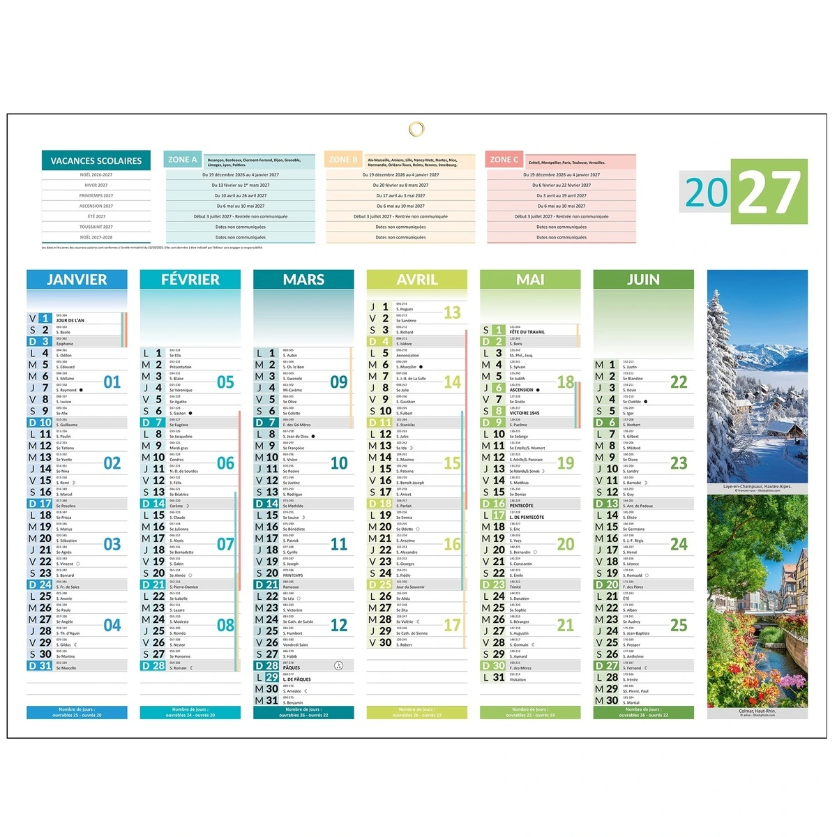 Calendrier 2027 4 saisons medium recto/verso – Format mural 32 x 42 cm - Calendriers professionnels