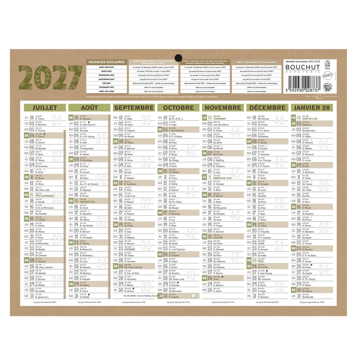 Calendrier 2027 NATURA – Format mural 21 x 26,5 cm - Calendriers professionnels-2