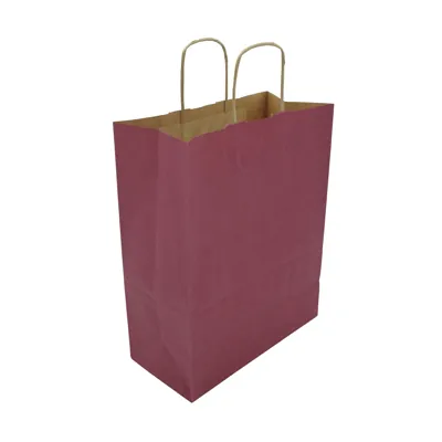 Sacs kraft aubergine à poignées torsadées brunes 24 + 12 x 31 cm – Paquet de 50 - Sacs kraft couleur poignées torsadées