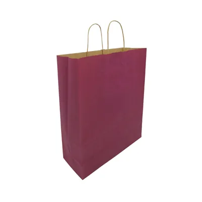 Sacs kraft aubergine à poignées torsadées brunes 35 + 14 x 44 cm – Paquet de 50 - Sacs kraft couleur poignées torsadées