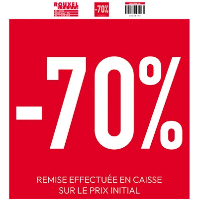 Affiche promo -70% rouge/blanc 38 x 42 cm - Affiche Soldes - Affiches Prix et Pourcentages