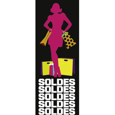 Affiche Soldes Femme Fuchsia Verticale 42x115 cm - Affiches Soldes, Panneau soldes