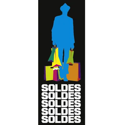 Affiche Soldes Rétro 42 x 115 cm bleu / noir - Affiches Soldes, Panneaux soldes