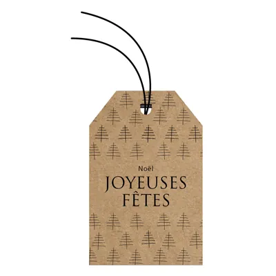 Étiquettes américaines JOYEUSES FÊTES - Brun - L 52 x H 80 mm - Paquet de 12 - Etiquettes américaines