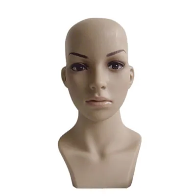Tête mannequin femme plastique maquillée H 34 cm - Tête pour perruque, chapeau - Chair - Têtes