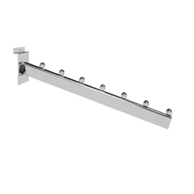 Bras incliné pour fond rainuré avec 7 boules L 35 cm métal chromé tube ovale 30 x 15 mm - Bras
